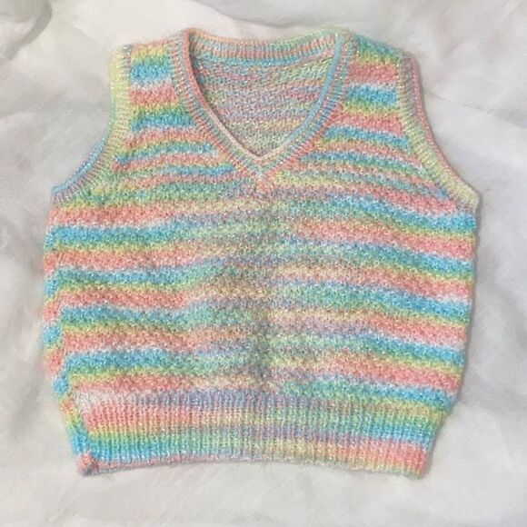 Vintage Handmade Pastel Crocheted Sweater Vest - Picture 2 of 5